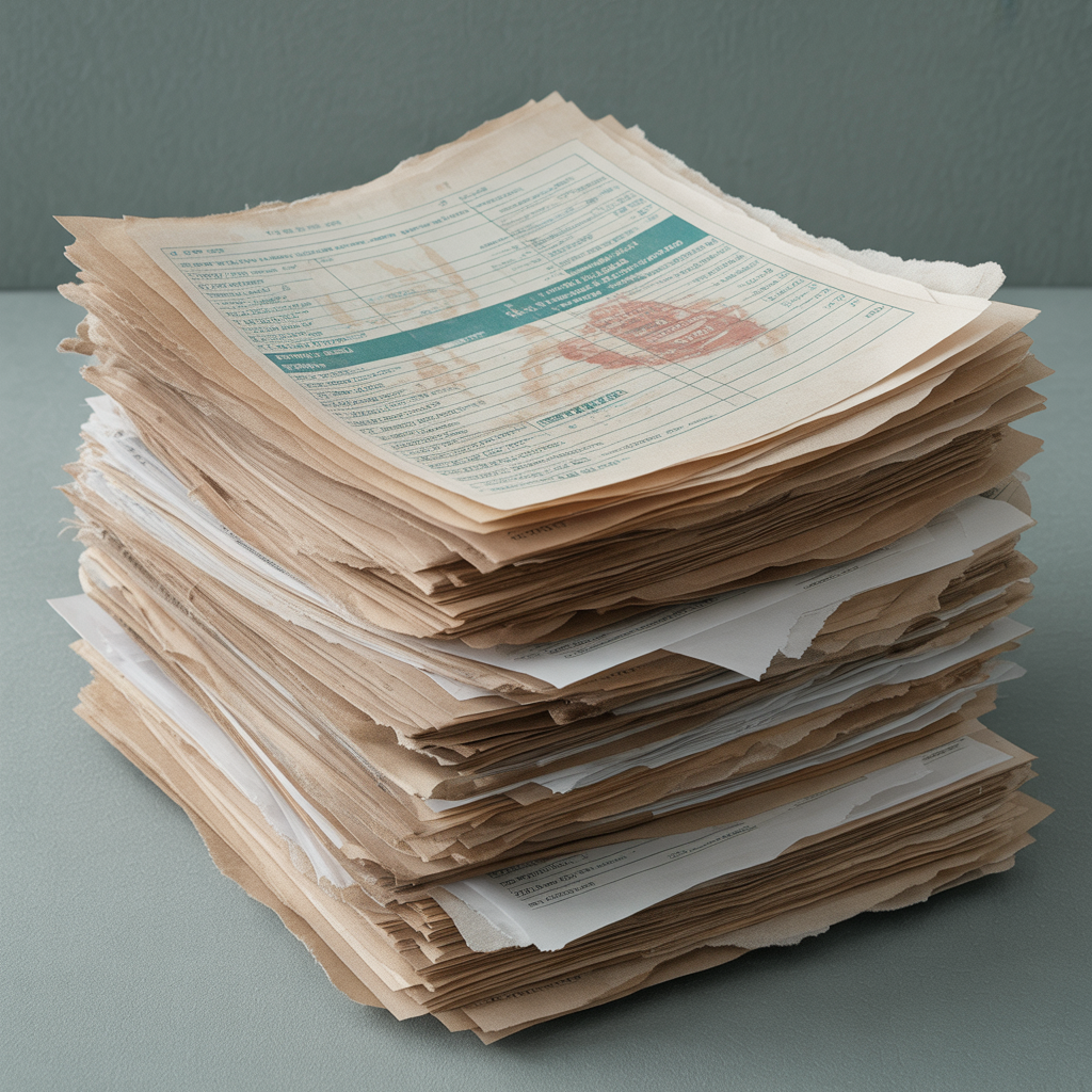 Stack of archival draw clippings